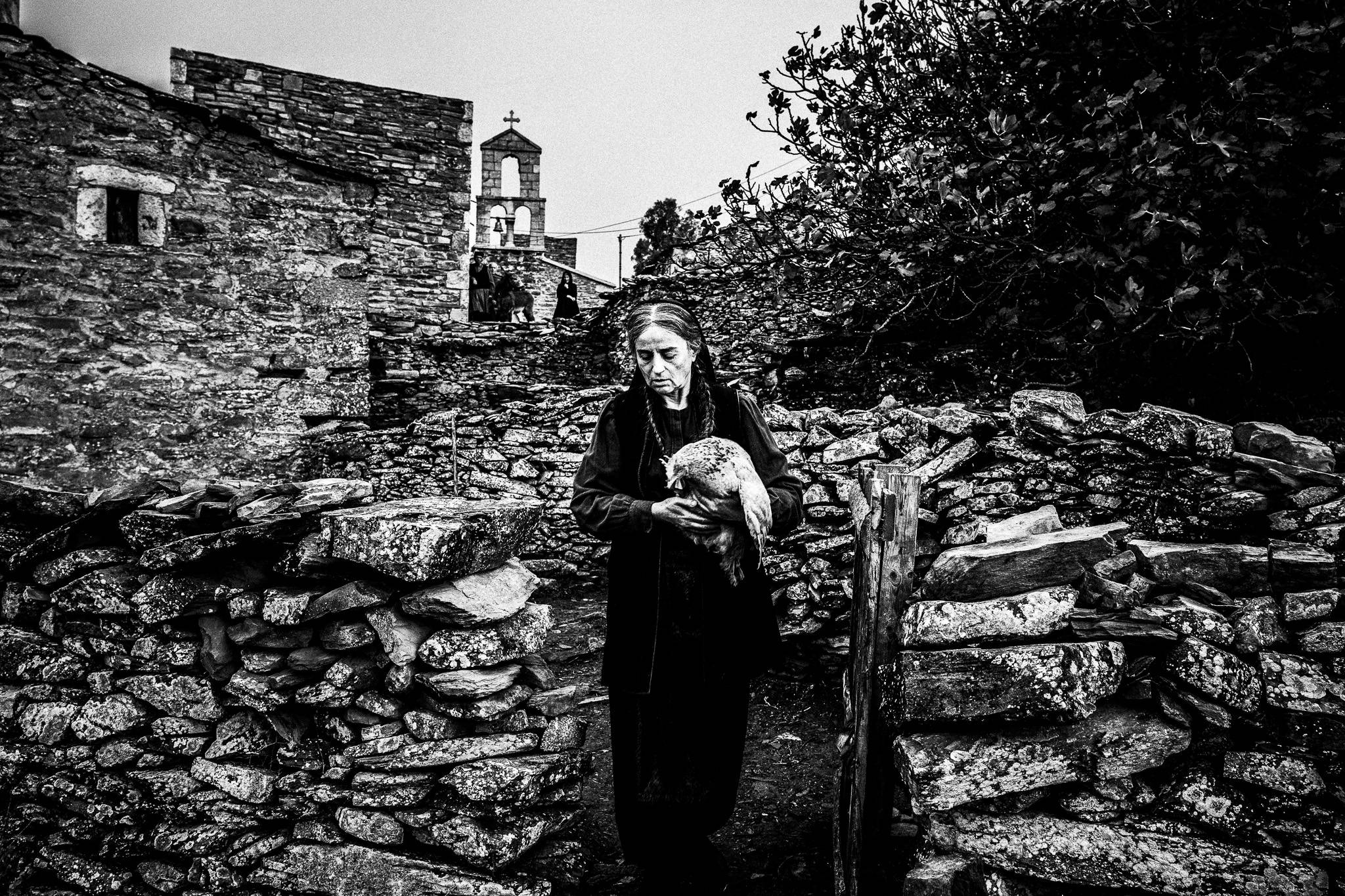 Scene from the film 'Fonissa'. Black and white photograph by George Tatakis during filming of the 'Fonissa'.