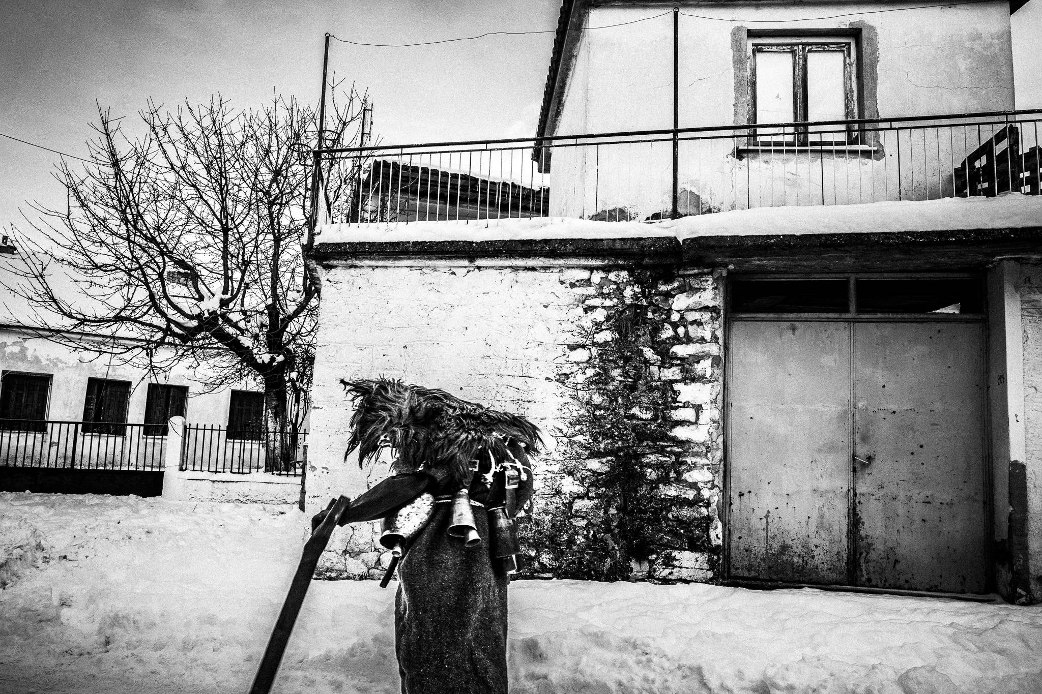 Arapis walking, Pagan Christmas customs of Northern Greece, by photographer George Tatakis