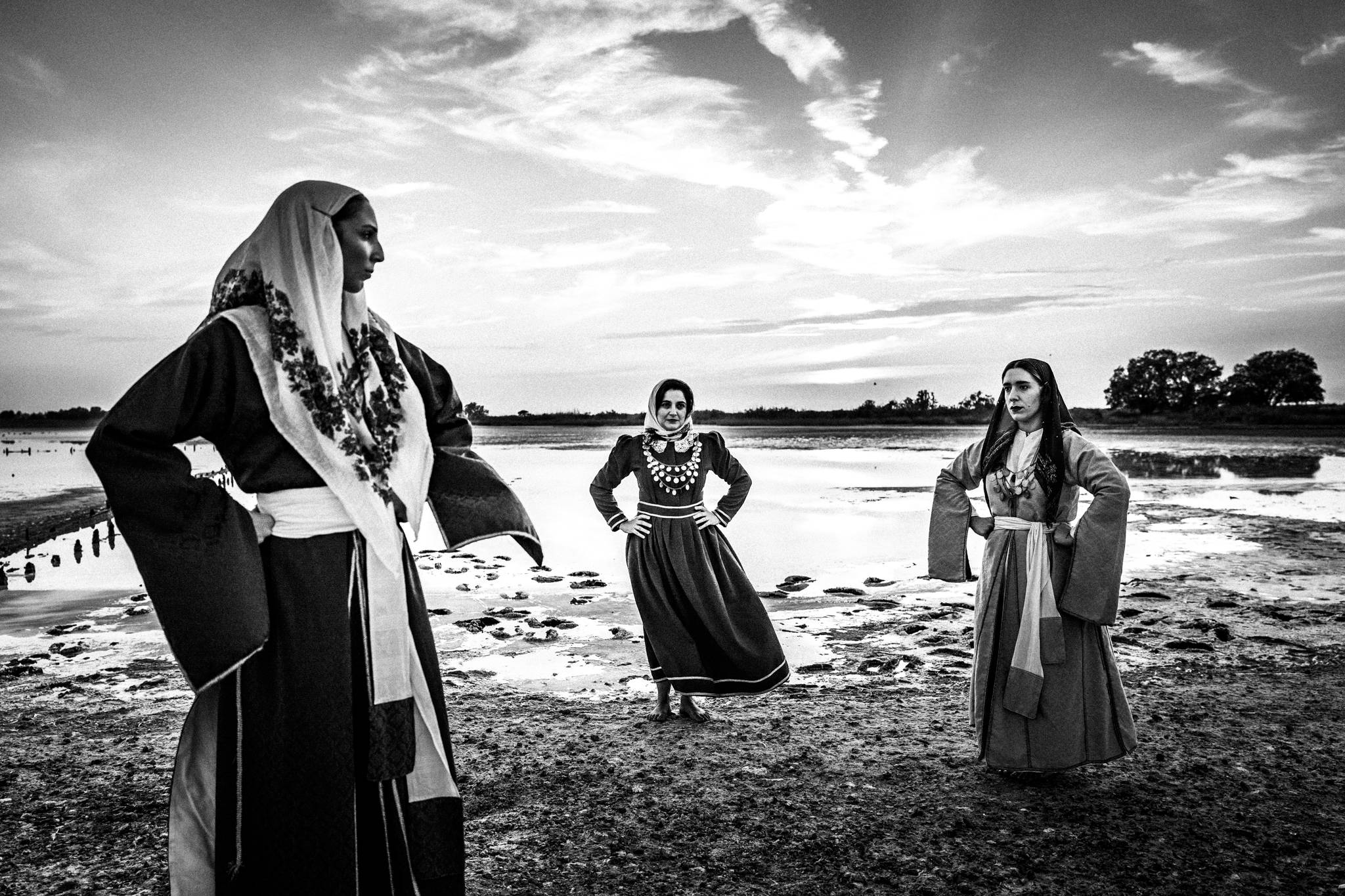 Traditional costumes of Kos in the salt lake of Tigkaki, Kos, by photographer George Tatakis