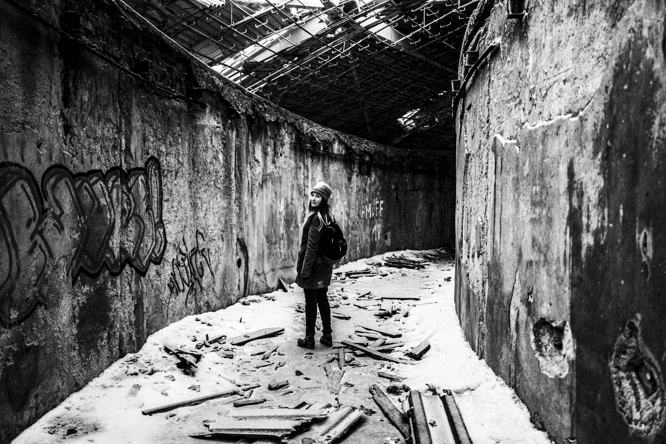 Eva at the corridors. Buzludzha, Bulgaria, by photographer George Tatakis