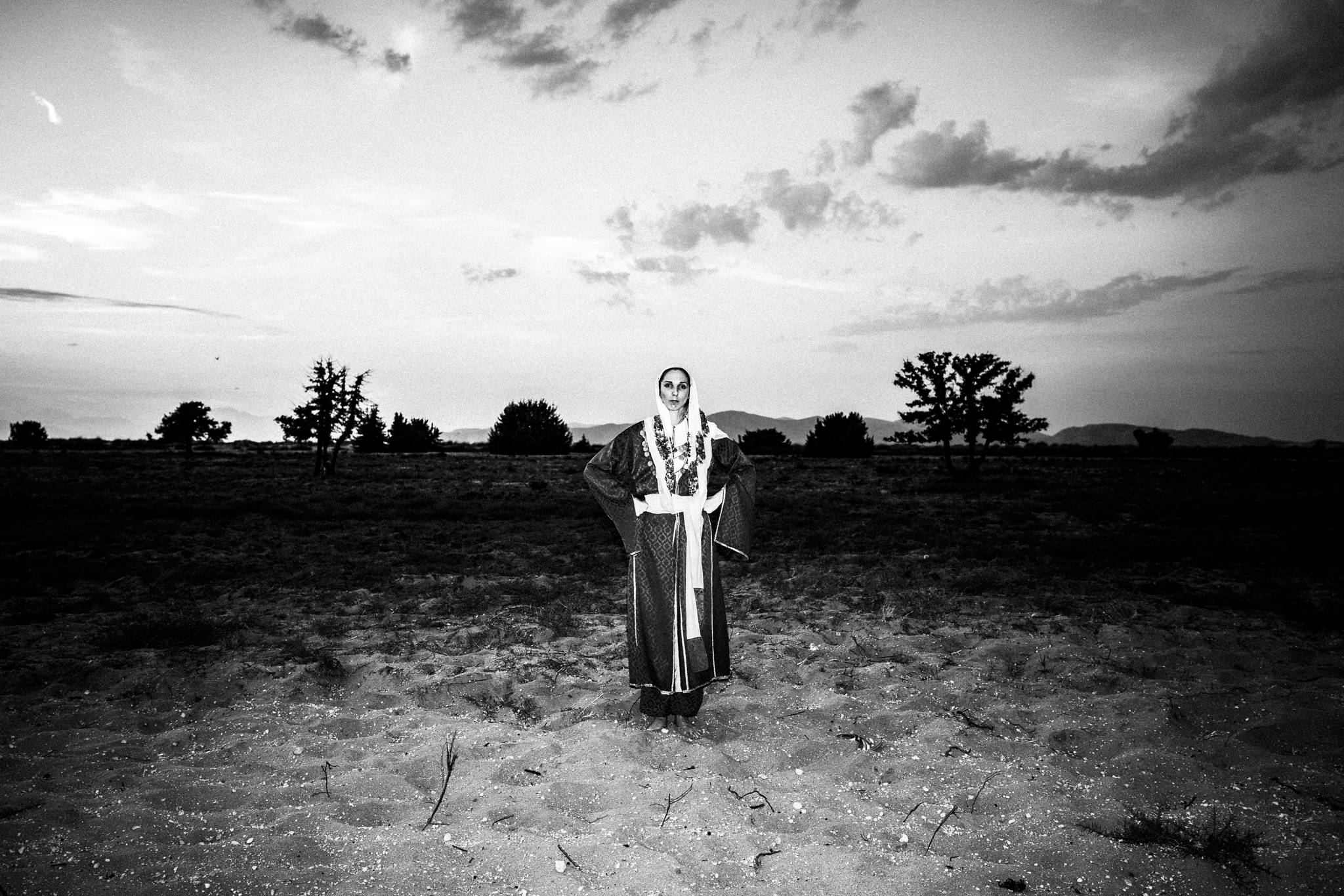 Traditional costumes of Kos in the salt lake of Tigkaki, Kos, by photographer George Tatakis