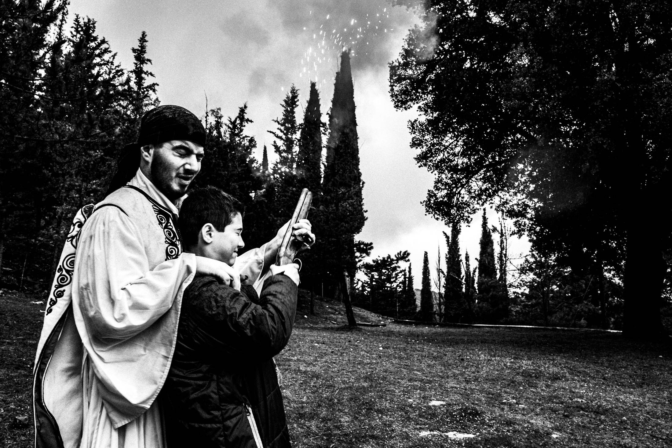 1821 Greek Revolution Creed Reenactment at Agia Lavra, in Kalavryta, Peloponnese, black and white photography from Greece by George Tatakis