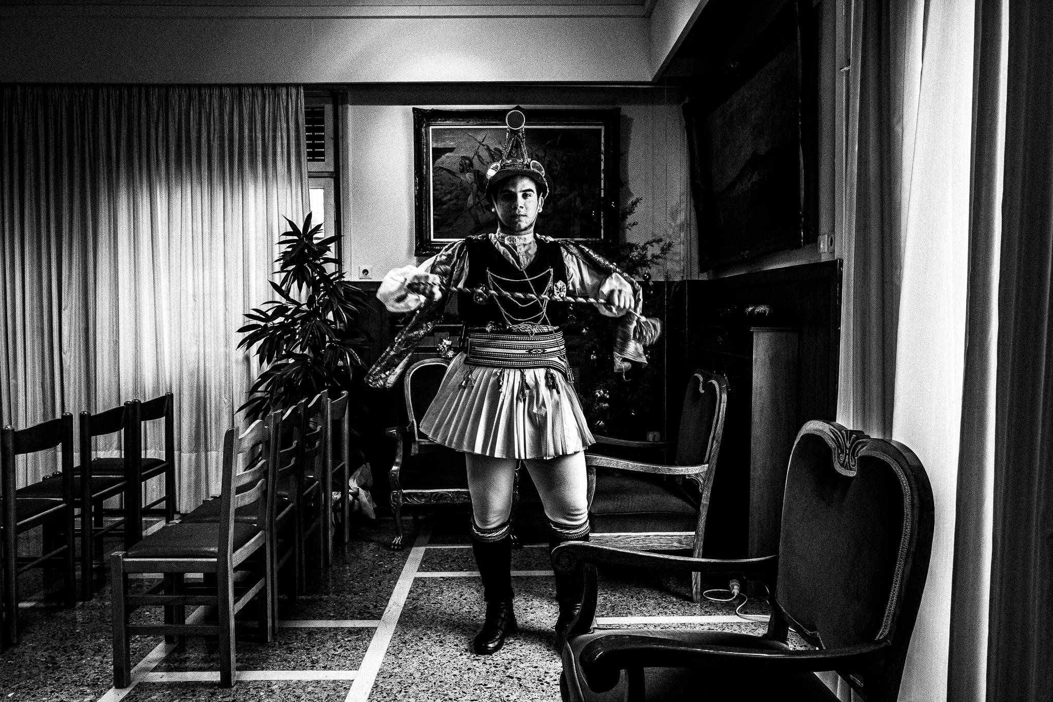 Kotsamanos at the local cultural club at Thessaloniki, Pagan Christmas customs of Northern Greece, by photographer George Tatakis