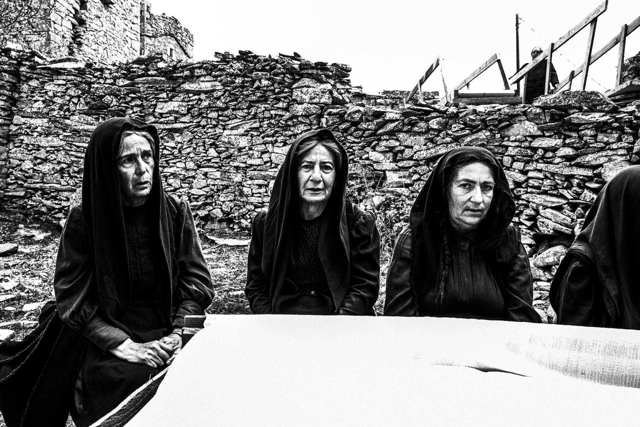 Funeral in 'Fonissa'. Black and white photography by George Tatakis during the filming of 'Φόνισσα'(Fonissa).