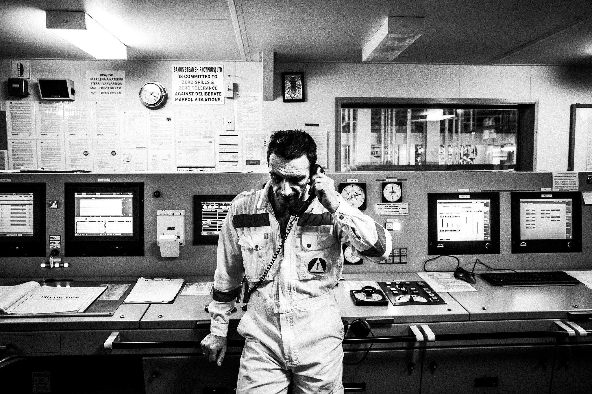 Chief Engineer in the Engine room by photographer George Tatakis