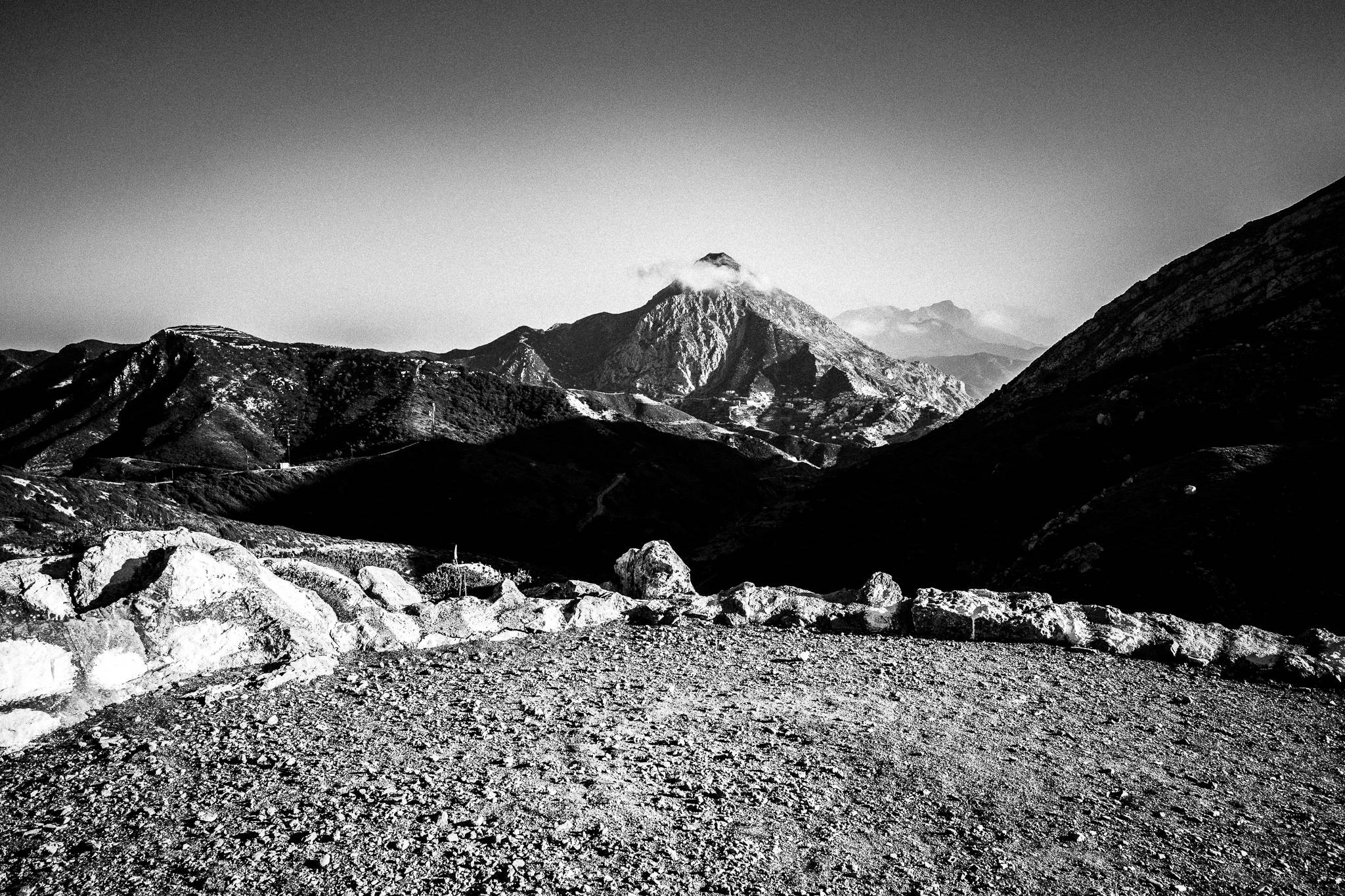 On the way to Avlona, Olympos, Karpathos, Greece. Black and white photography by George Tatakis