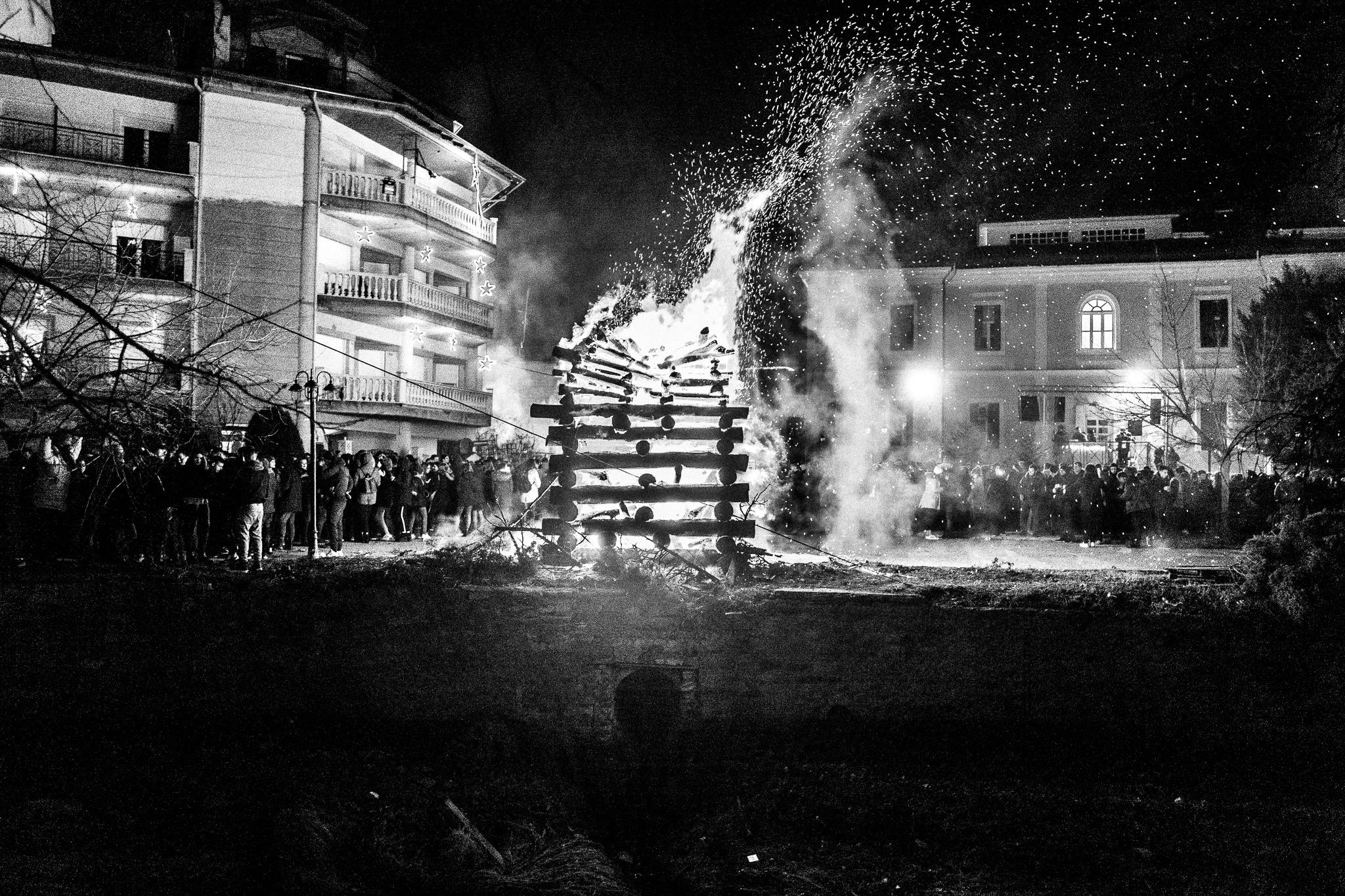 One of the fires at Florina, Pagan Christmas customs of Northern Greece, by photographer George Tatakis