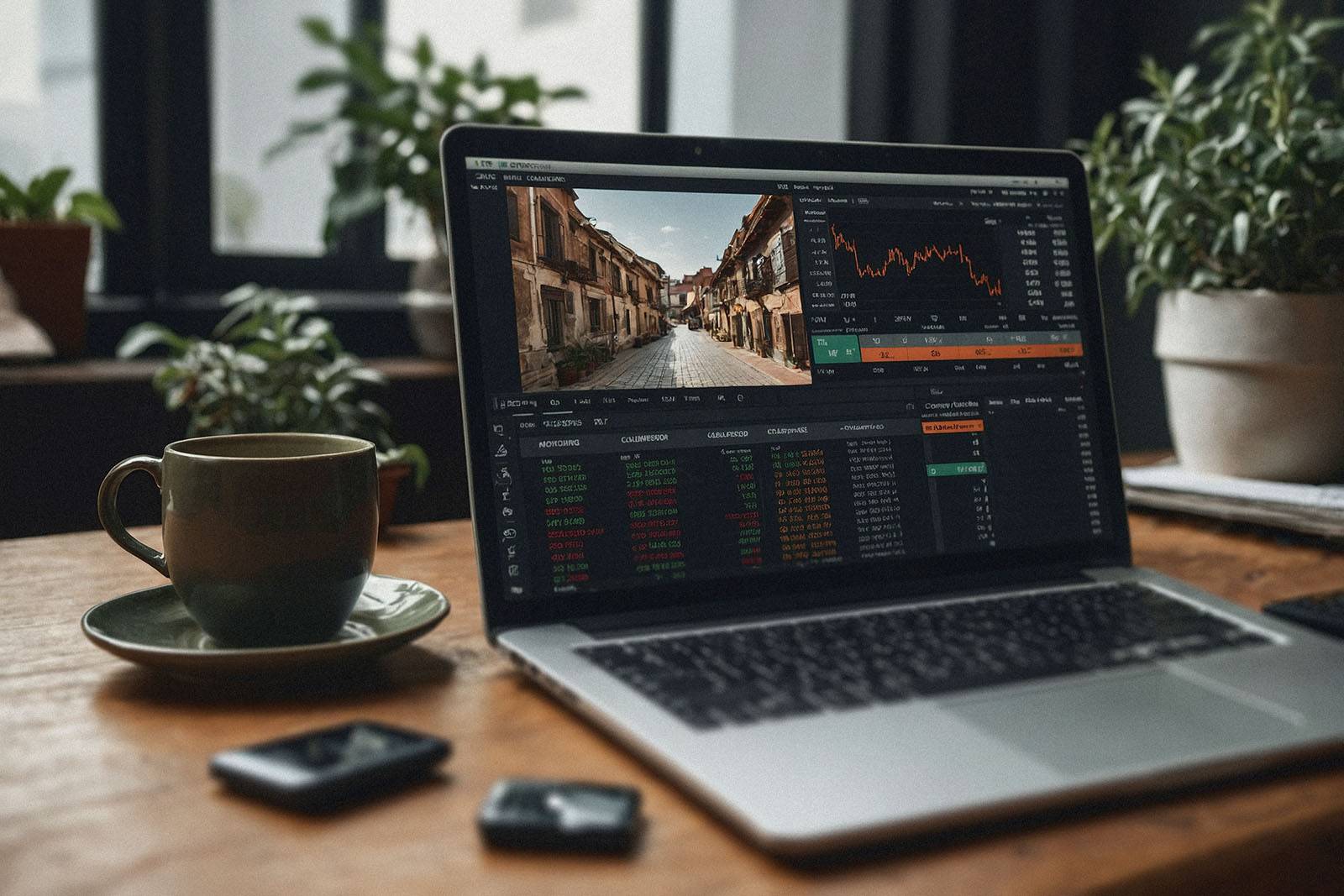 Photographer analyzing pricing trends on market chart