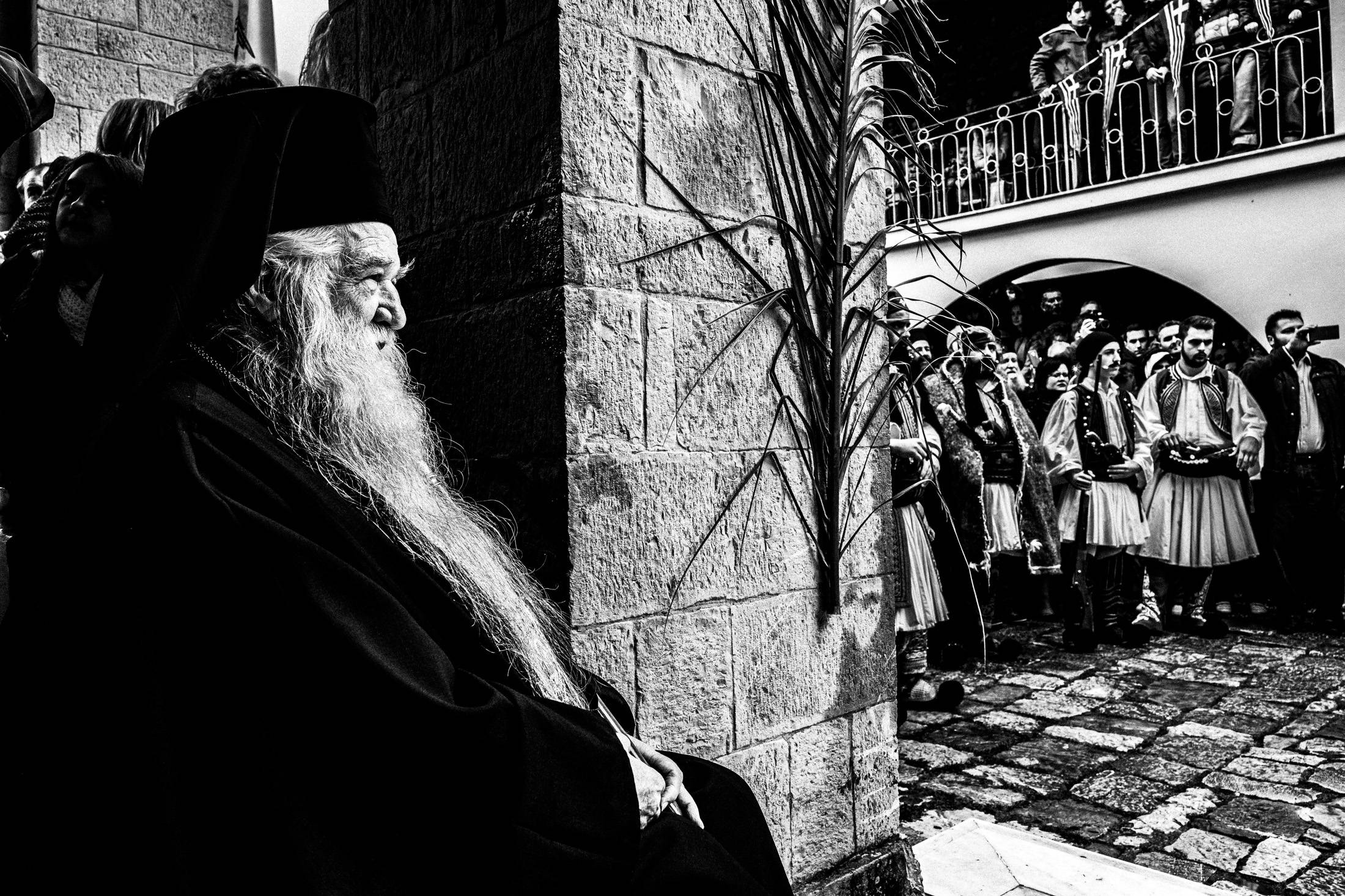 1821 Greek Revolution Creed Reenactment at Agia Lavra, in Kalavryta, Peloponnese, black and white photography from Greece by George Tatakis