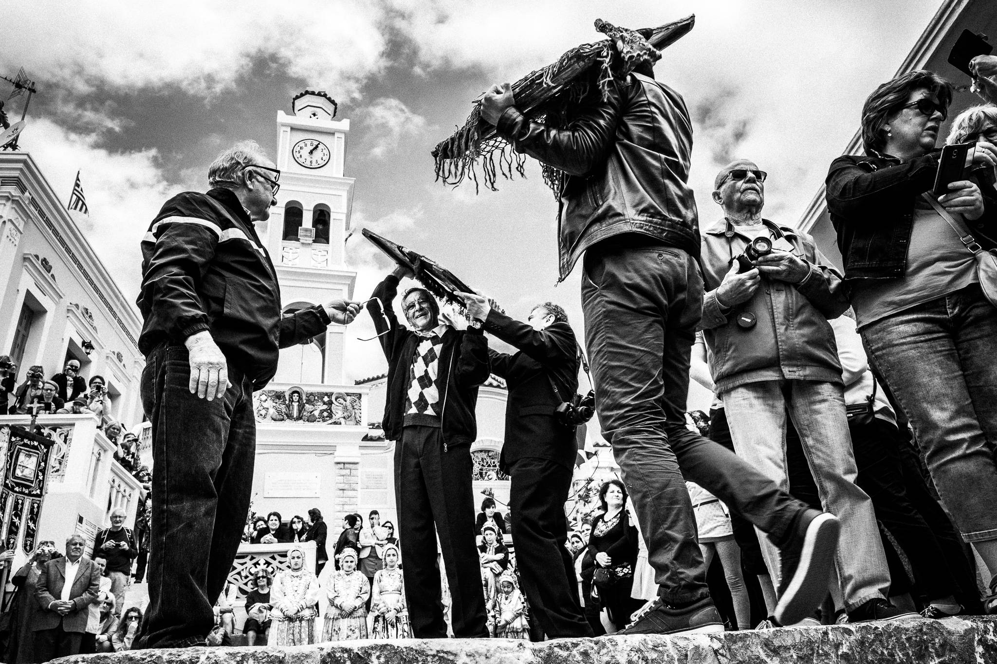 The Orthodox Icons arriving at the main square. Easter Tuesday. Olympos, Karpathos, Greece. 