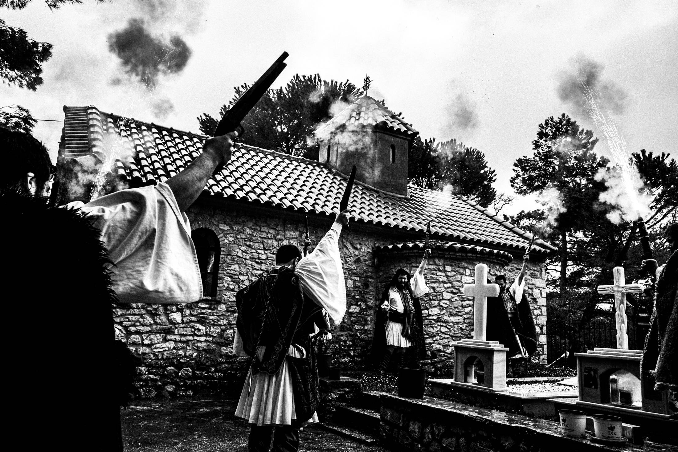 1821 Greek Revolution Creed Reenactment at Agia Lavra, in Kalavryta, Peloponnese, black and white photography from Greece by George Tatakis