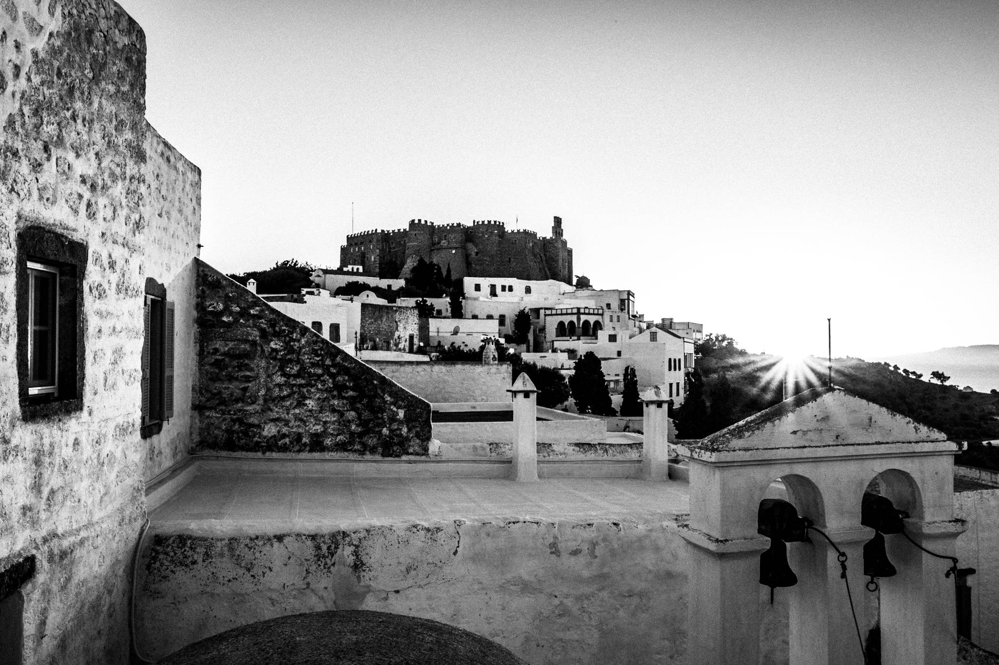 The view from the balcony of painter Vassilis Kypraiou in Patmos, by photographer George Tatakis