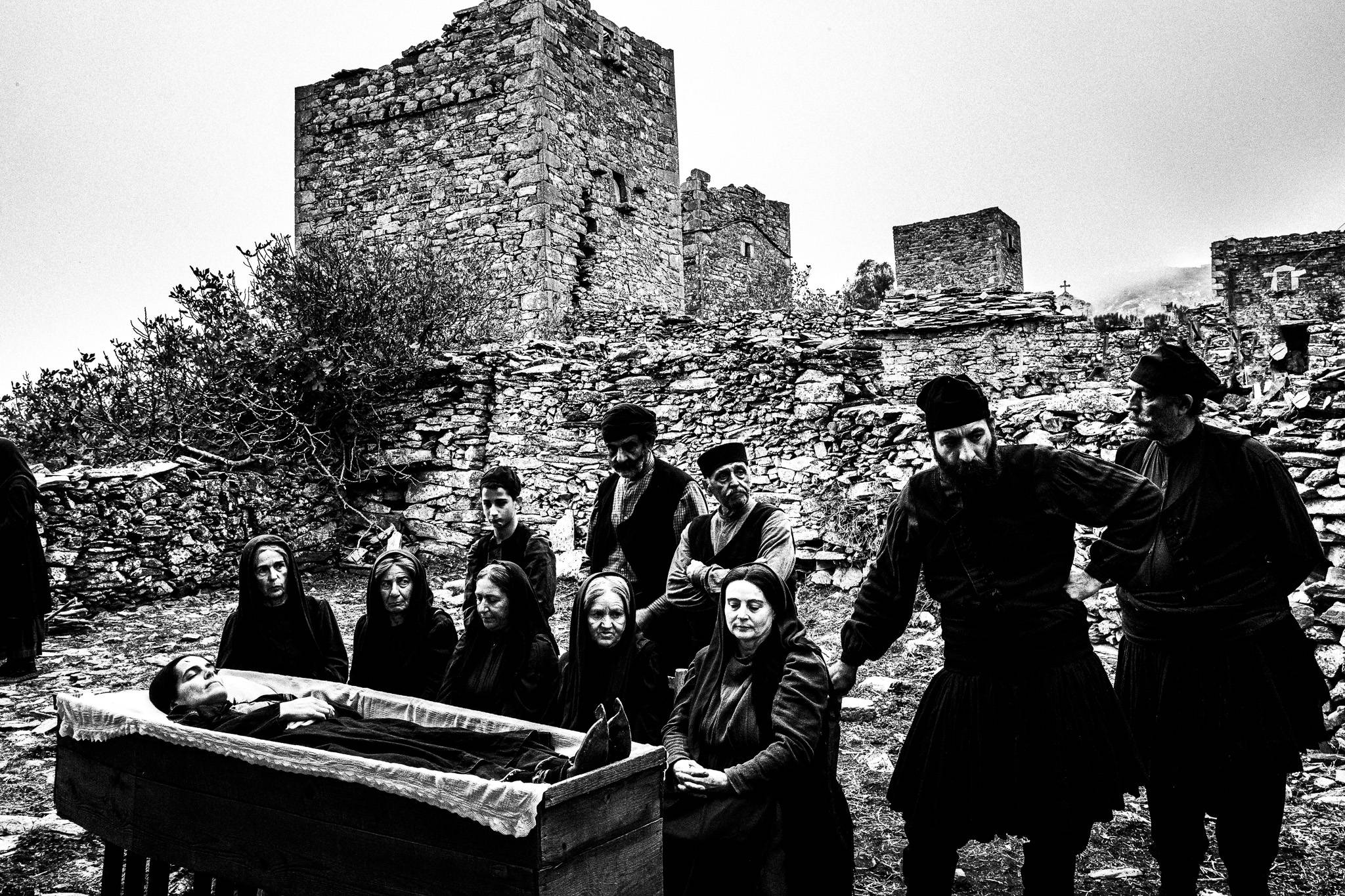 Funeral in 'Fonissa'. Black and white photography by George Tatakis during the filming of 'Φόνισσα'(Fonissa).