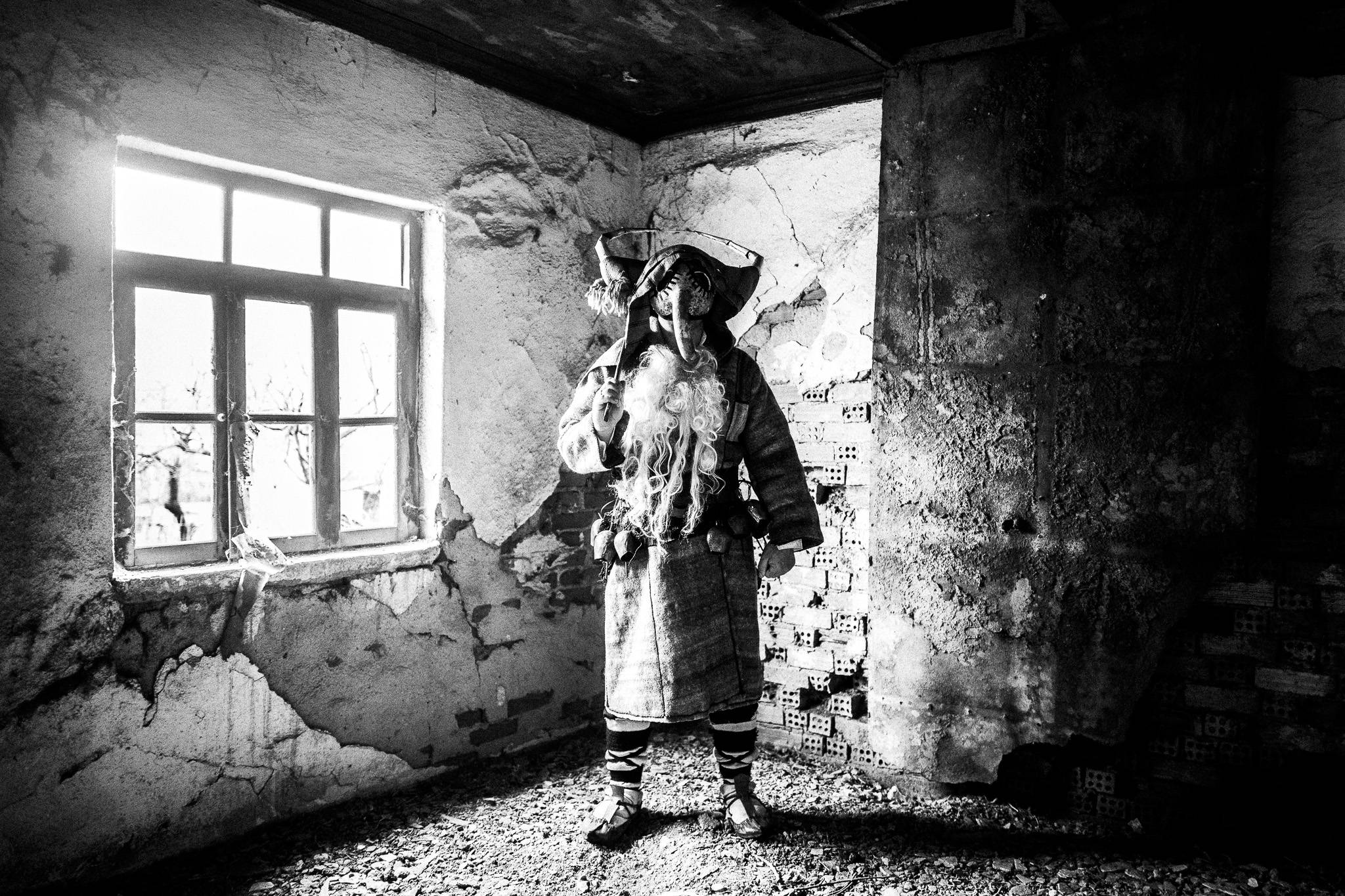 Portrait of Purpuris at Issaakion village, Pagan Christmas customs of Northern Greece, by photographer George Tatakis
