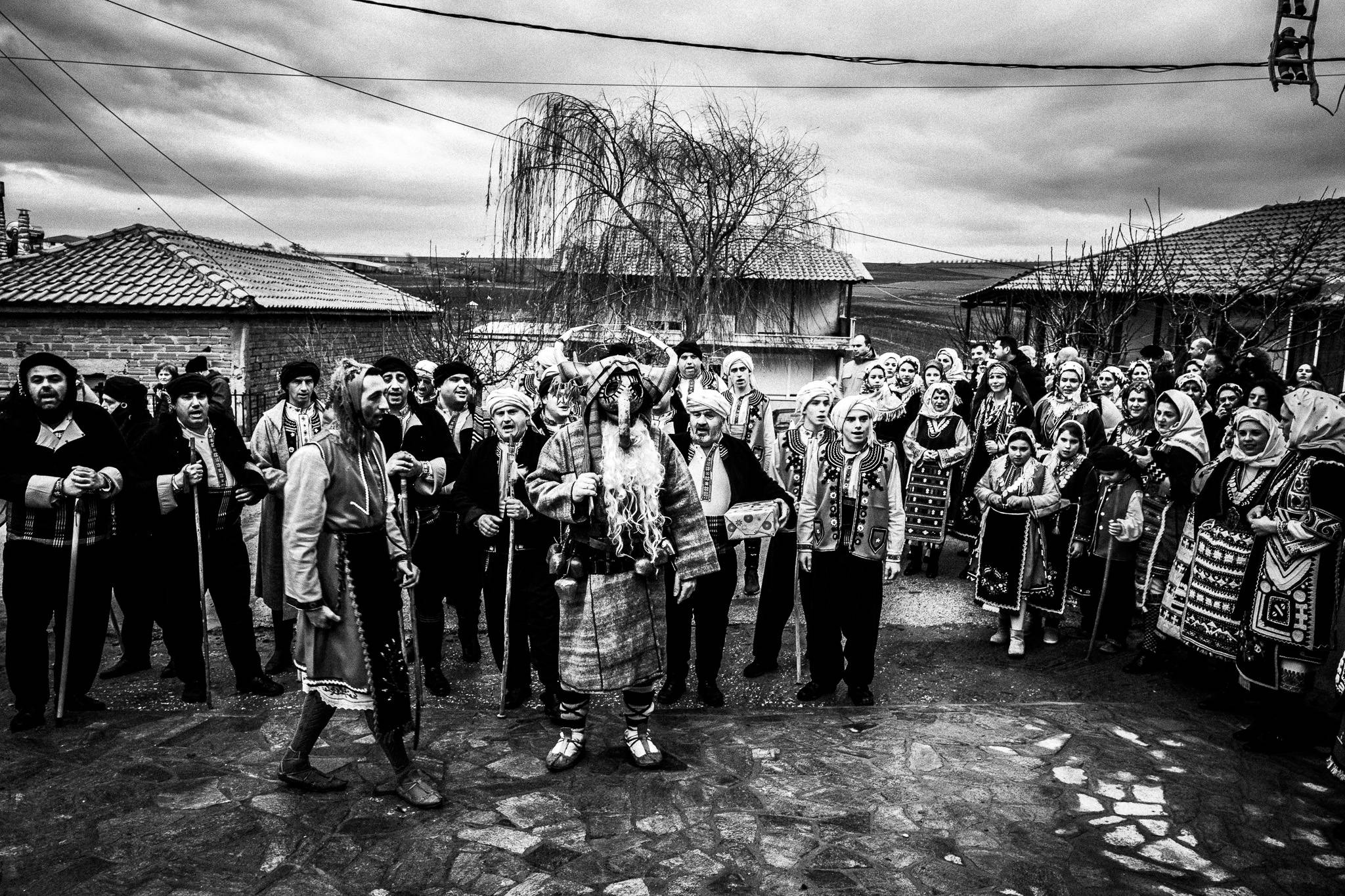 Purpuris and company at Issaakion, Pagan Christmas customs of Northern Greece, by photographer George Tatakis