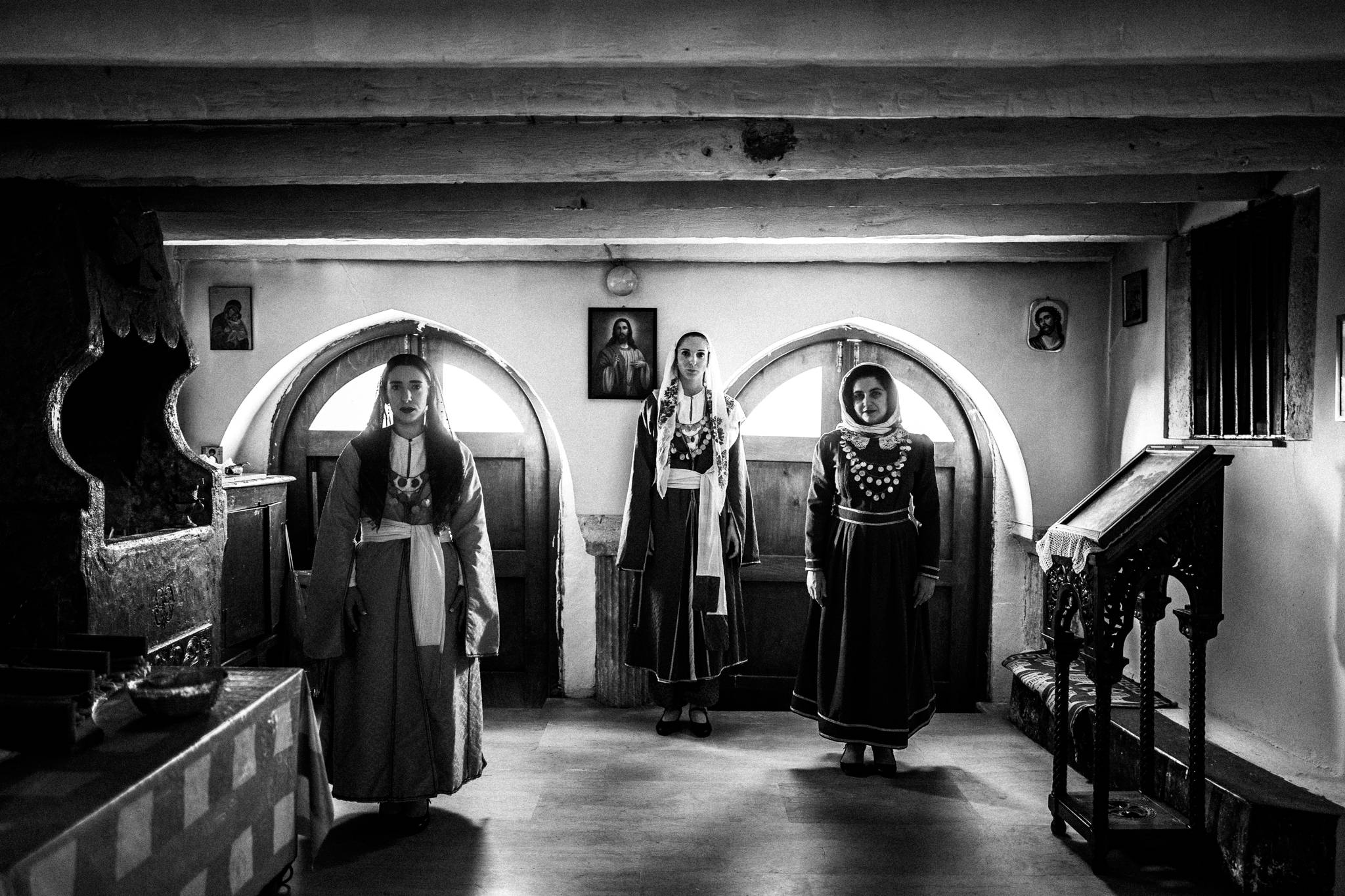 Traditional costumes in Kos in the church of Agios Dimitrios by photographer George Tatakis
