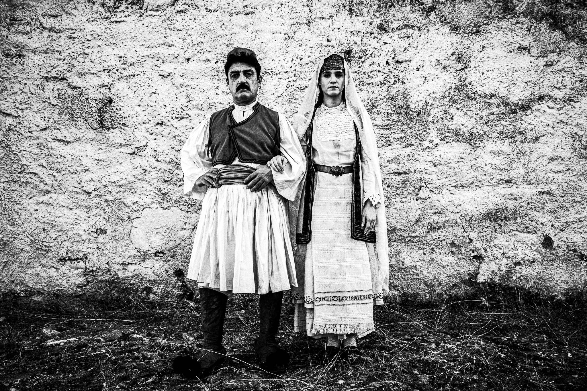 Bride and Husband. Black and white photography by George Tatakis during the filming of 'Φόνισσα'(Fonissa).