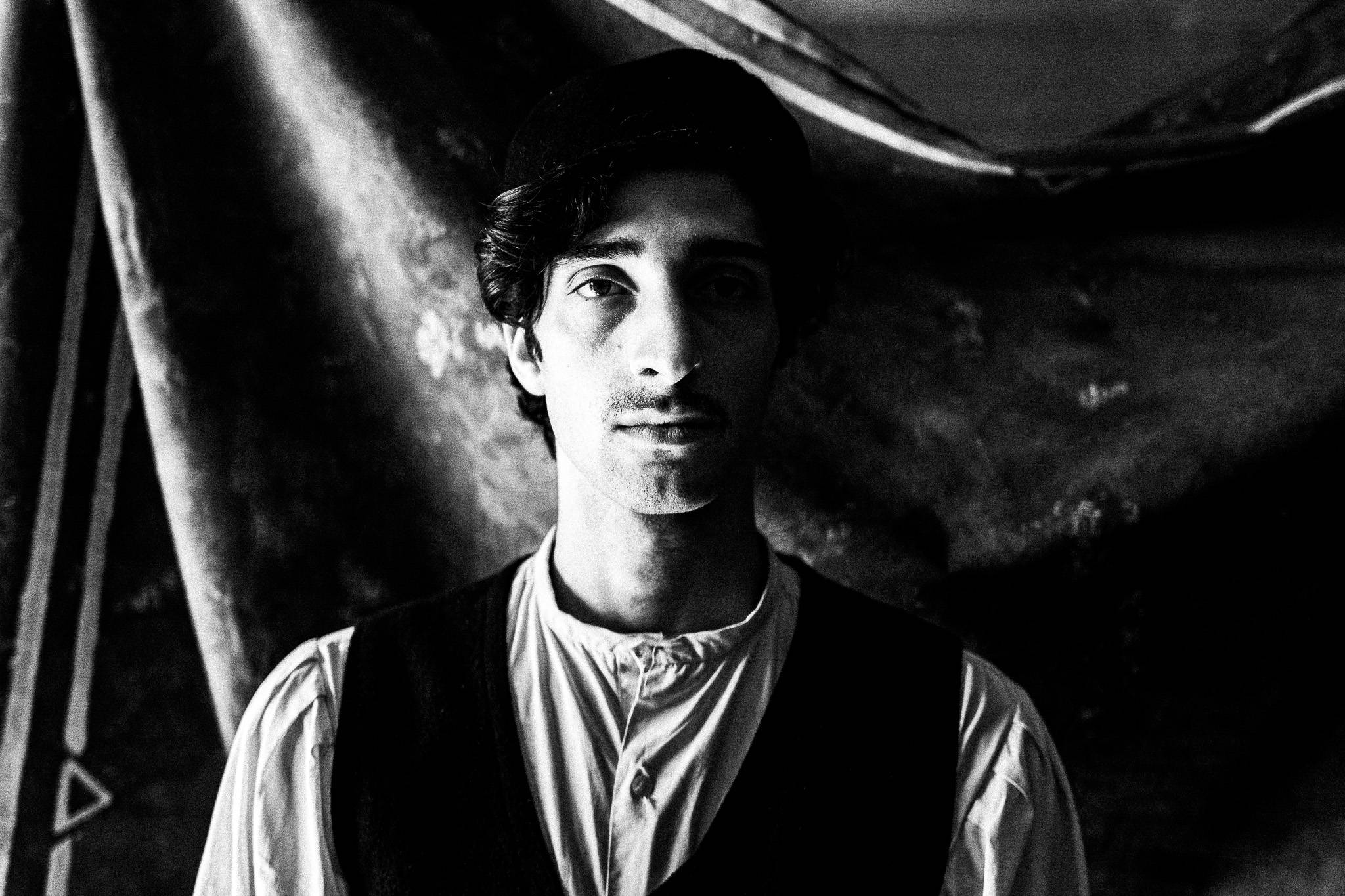 Close up portrait. Black and white photography by George Tatakis during the filming of 'Φόνισσα'(Fonissa).