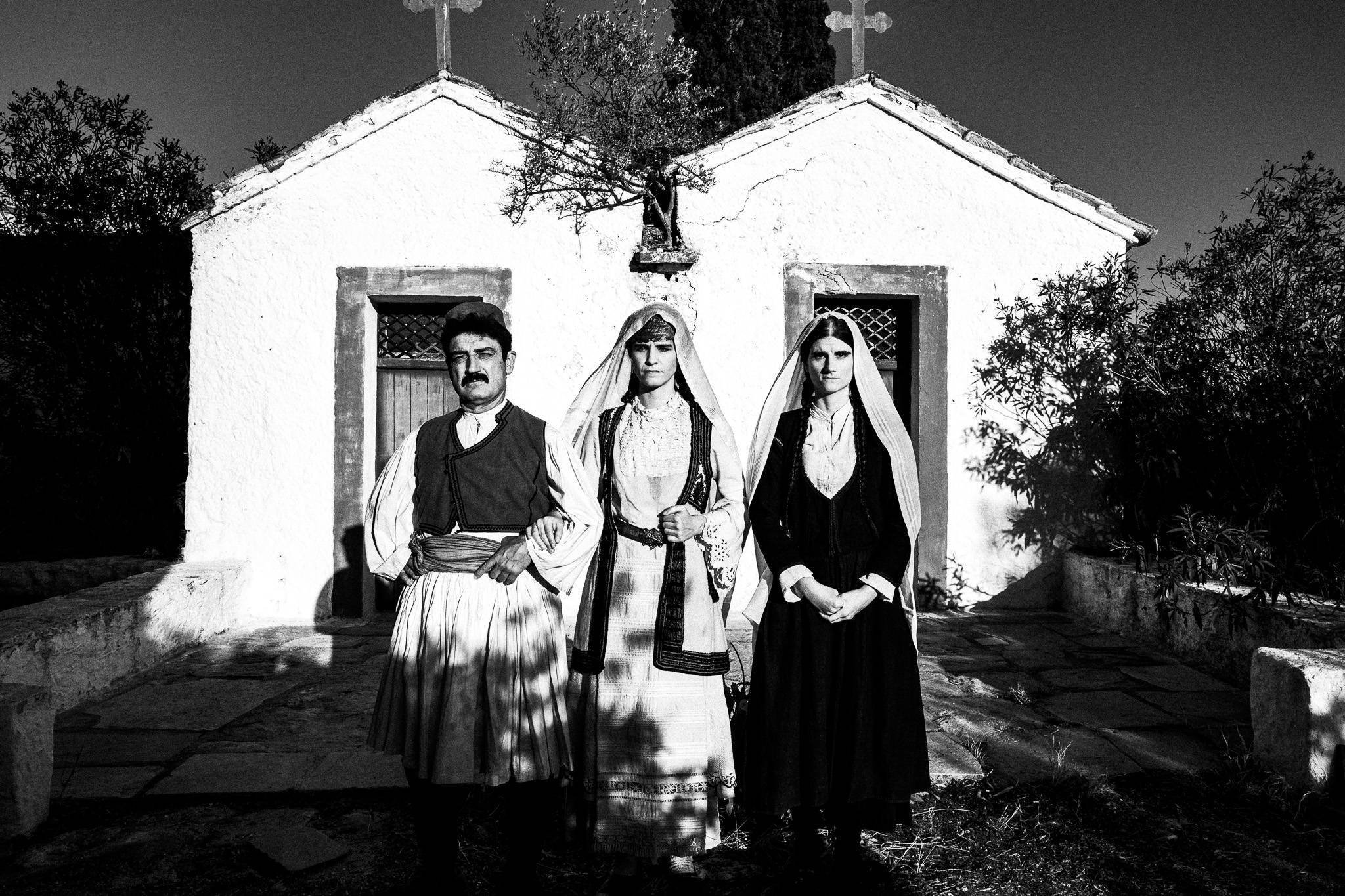 Bride with Husband and Sister. Black and white photography by George Tatakis during the filming of 'Φόνισσα'(Fonissa).