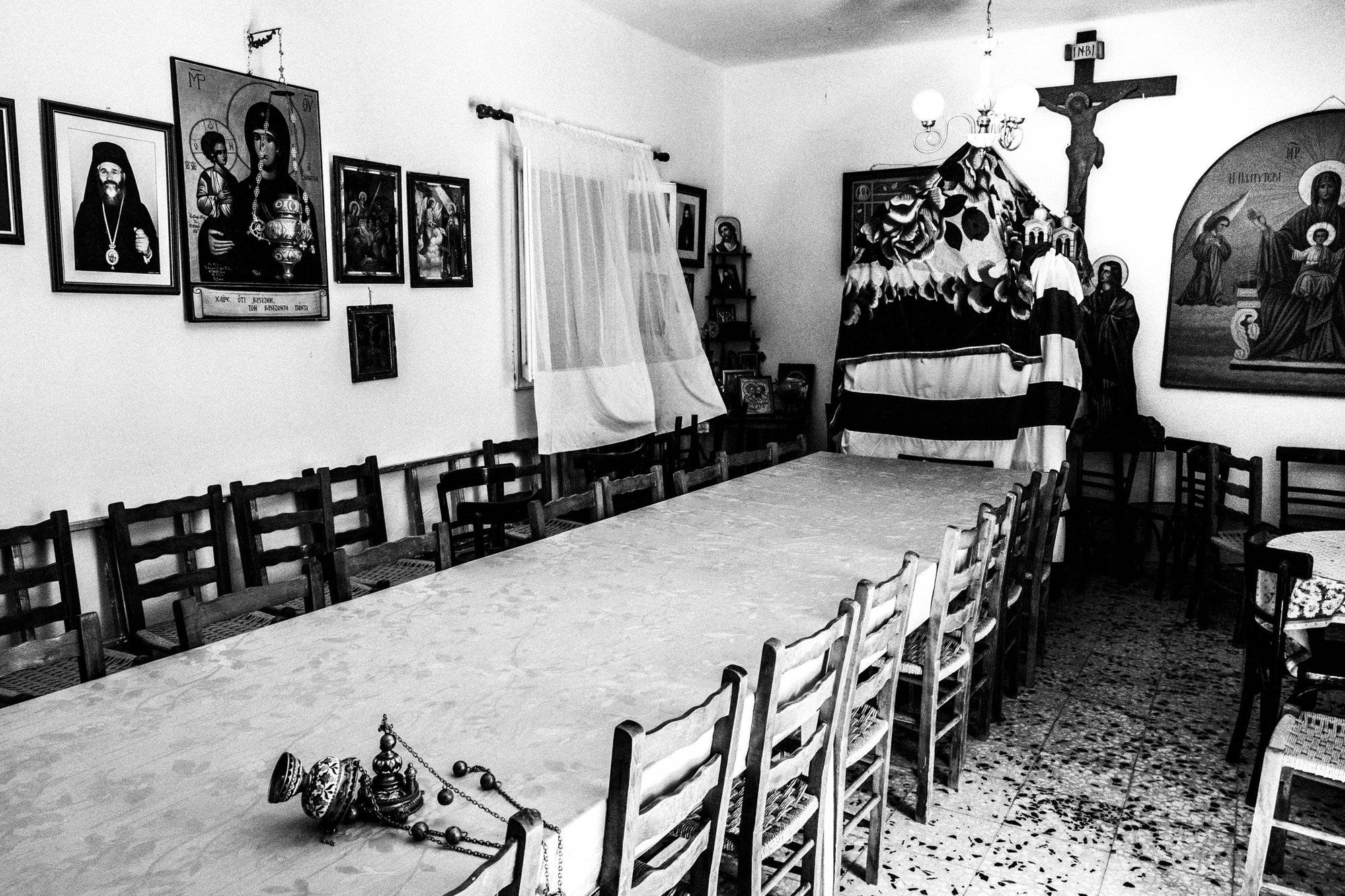 Dining room of the church at Telendos Greece. South Aegean. Kalymnos. © George Tatakis