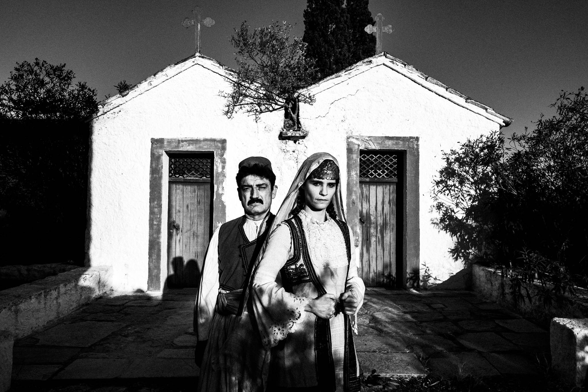 Bride and Husband. Black and white photography by George Tatakis during the filming of 'Φόνισσα'(Fonissa).