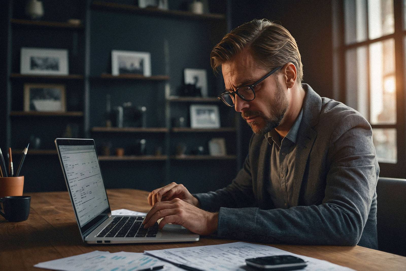 Calculating photography expenses and profits on laptop