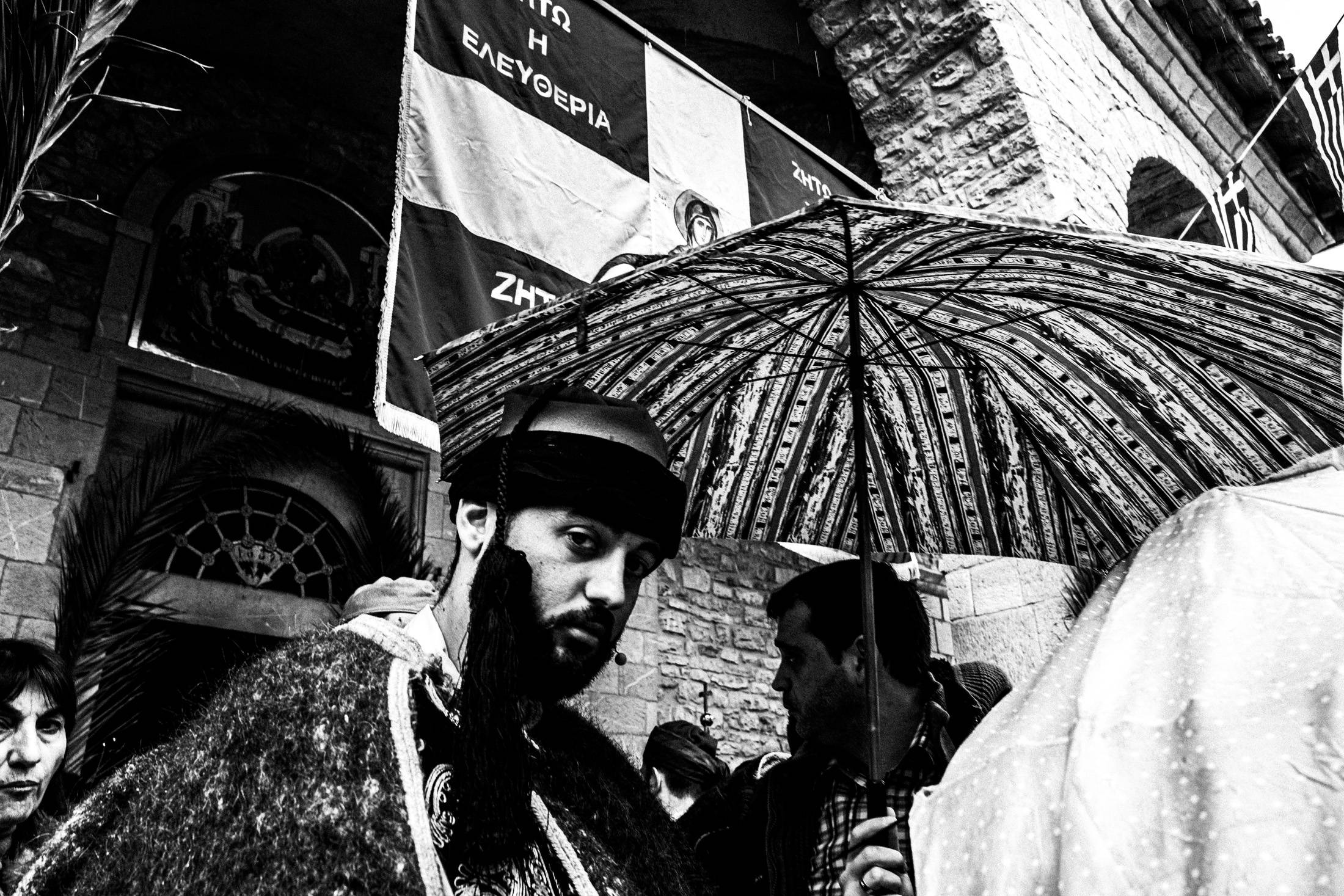 1821 Greek Revolution Creed Reenactment at Agia Lavra, in Kalavryta, Peloponnese, black and white photography from Greece by George Tatakis