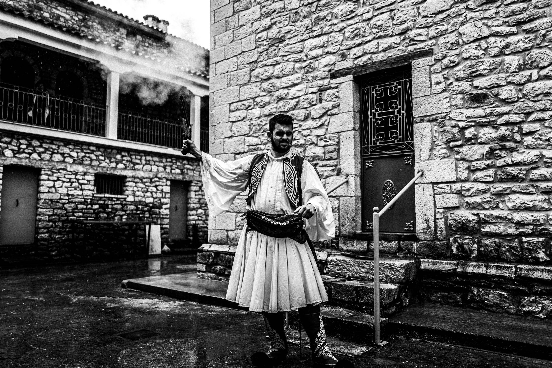 1821 Greek Revolution Creed Reenactment at Agia Lavra, in Kalavryta, Peloponnese, black and white photography from Greece by George Tatakis
