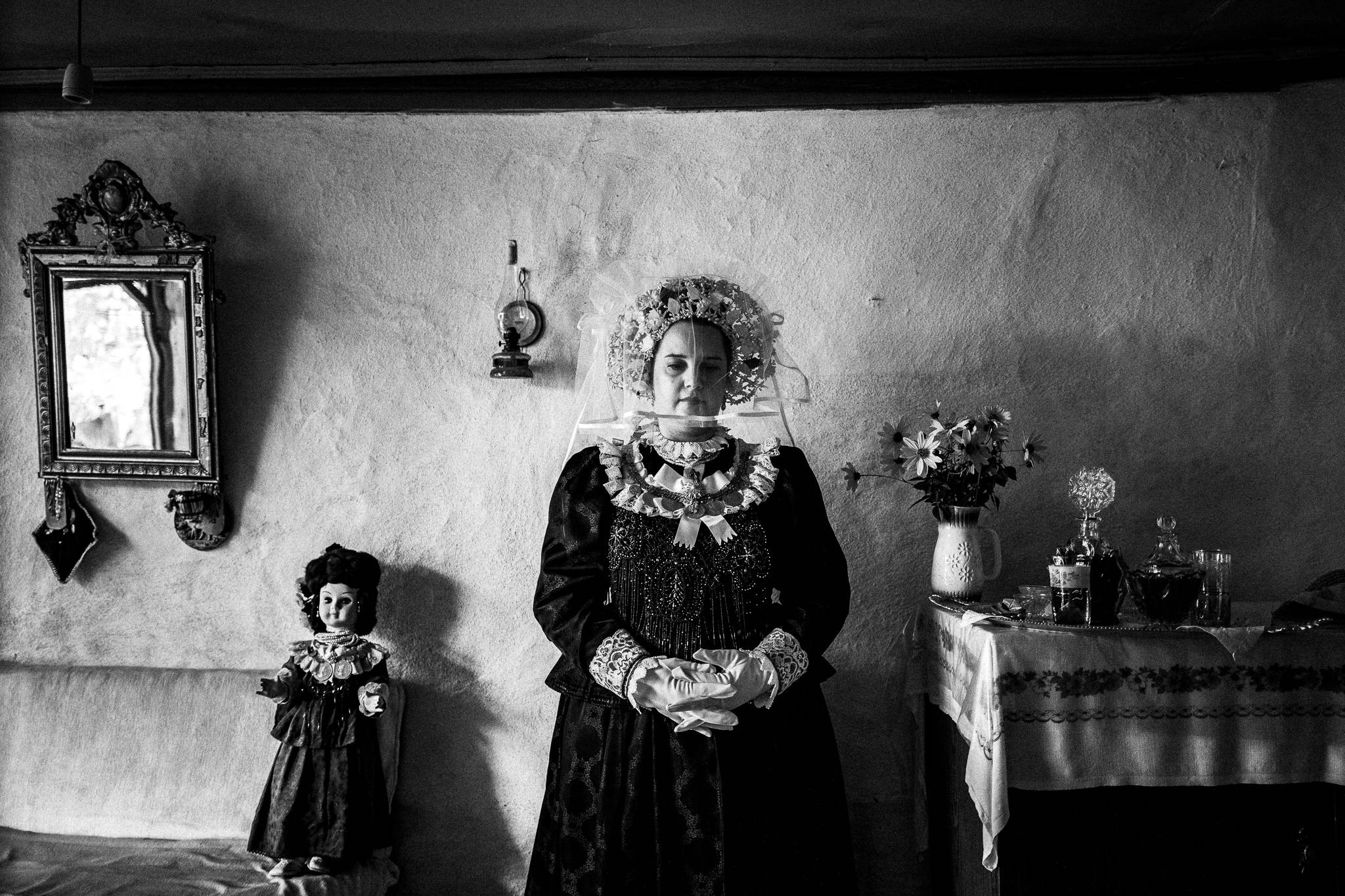 The bridal costume of Nea Vyssa, inside a traditional house, by photographer George Tatakis
